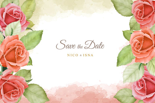 وکتور لایه باز حاشیه گل رز قرمز و صورتی 